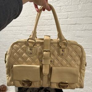 Kate Landry Leather Satchel with Quilted Stitching in Cream Color